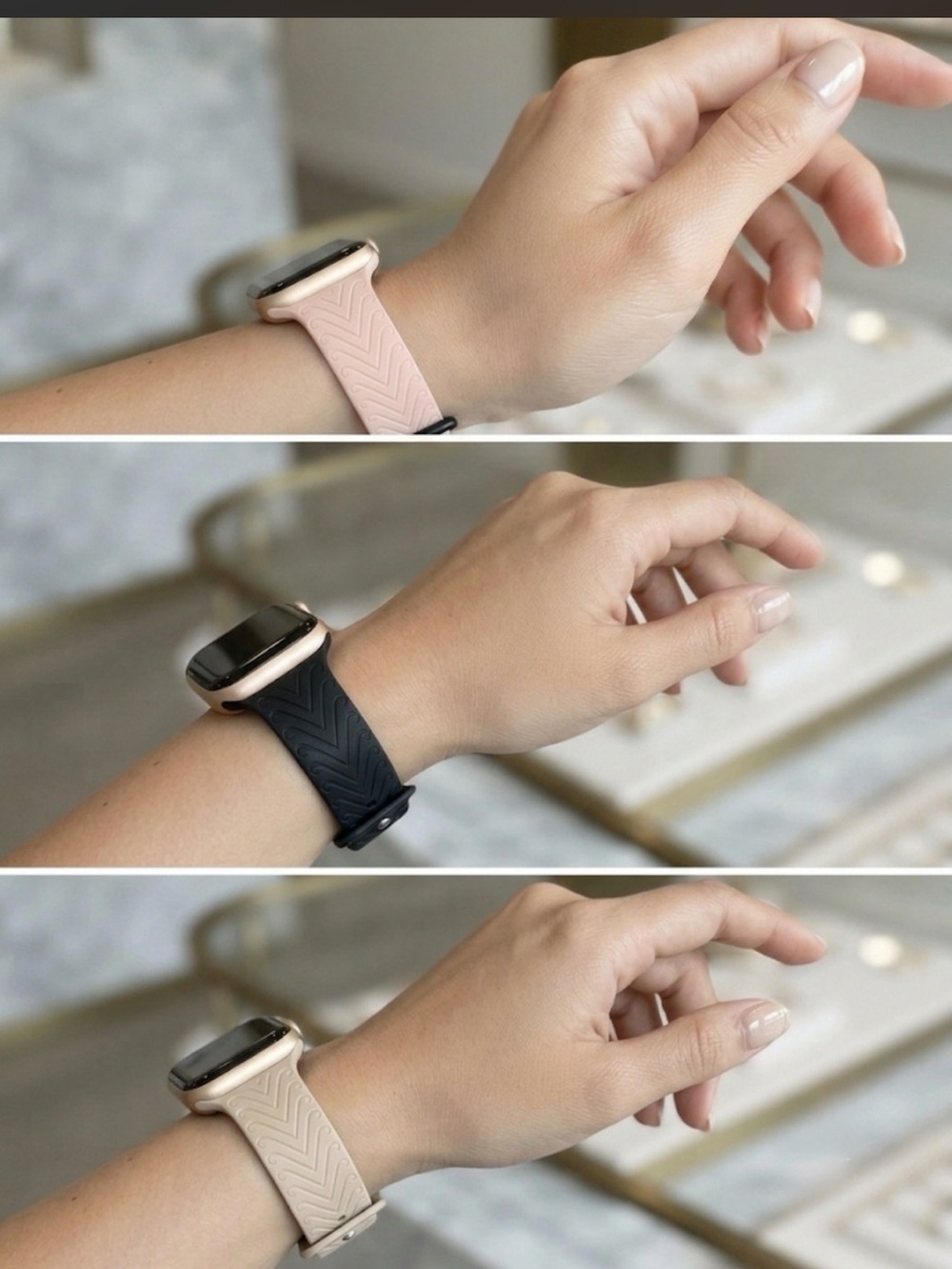 3x Black, Neutral Sand, Soft Pink Silicone Sport band for Apple Watch (40mm)